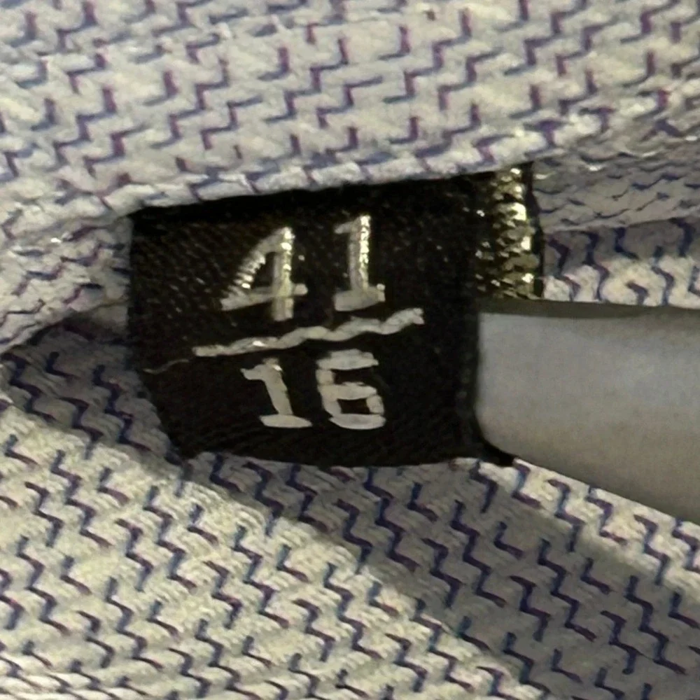 Canali Mens Dress Shirt 16 41 Blue Micro Check Long Sleeve Cotton Italy Preppy